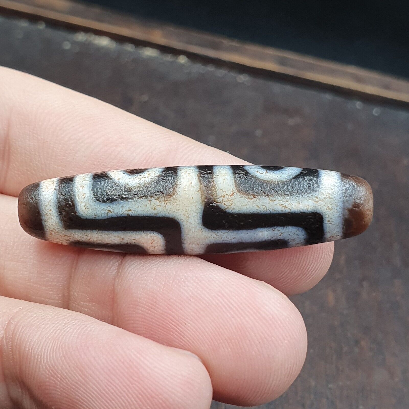 Unique Pattern 4 eyes Himalayan Tibetan Agate Dzi Bead Amulet