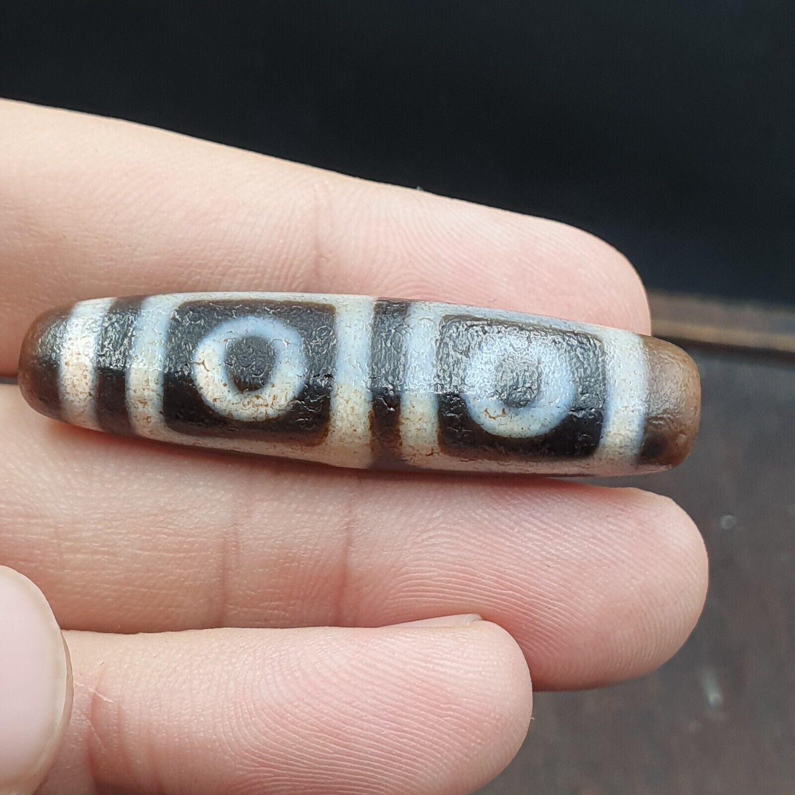 Unique Pattern 4 eyes Himalayan Tibetan Agate Dzi Bead Amulet