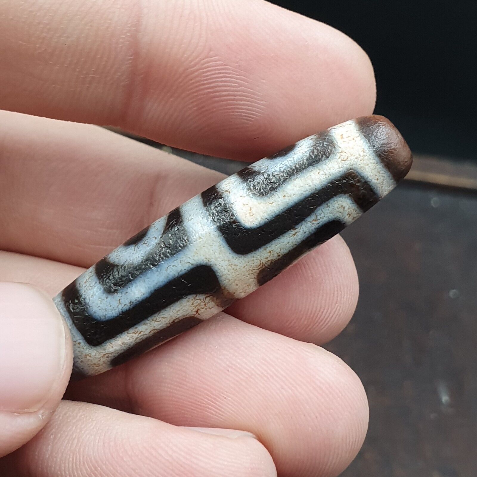 Unique Pattern 4 eyes Himalayan Tibetan Agate Dzi Bead Amulet