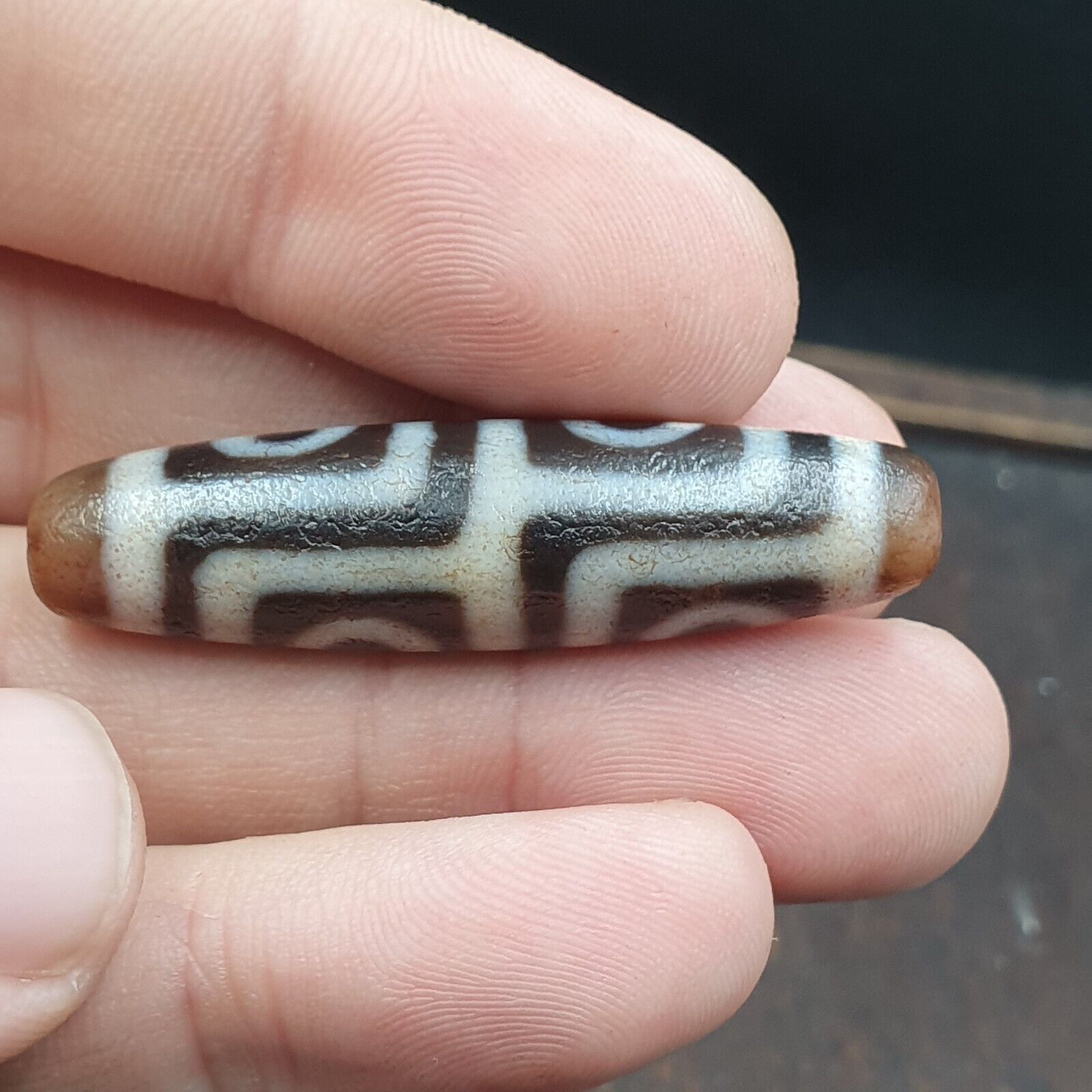 Unique Pattern 4 eyes Himalayan Tibetan Agate Dzi Bead Amulet