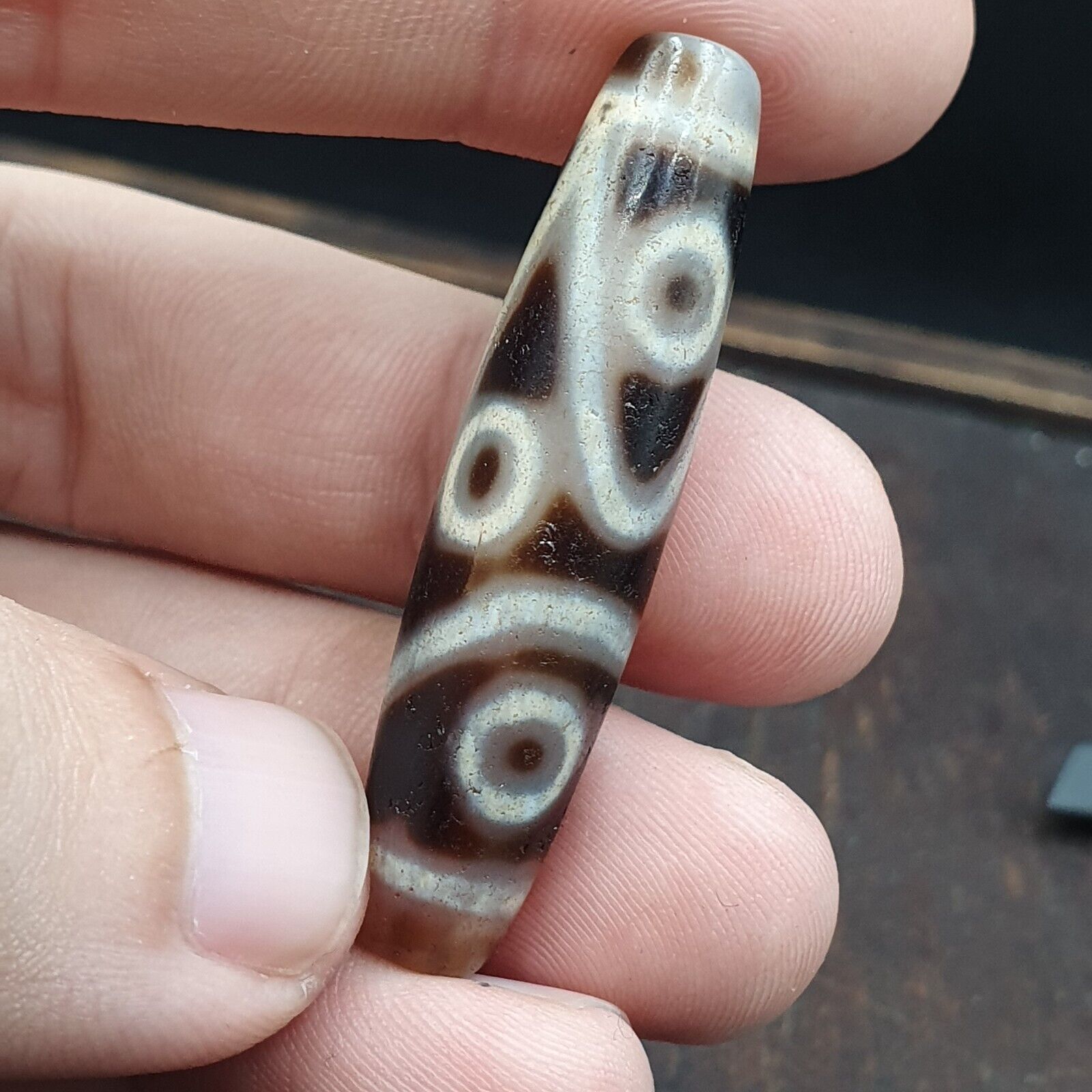 Very Rare 5 eyes Unique Pattern Himalayan Indo Tibetan Agate Dzi Bead Amulet