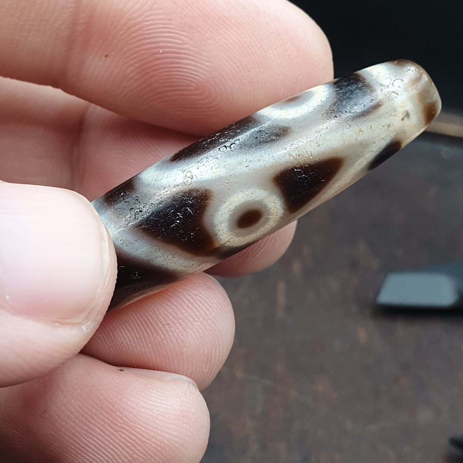 Very Rare 5 eyes Unique Pattern Himalayan Indo Tibetan Agate Dzi Bead Amulet