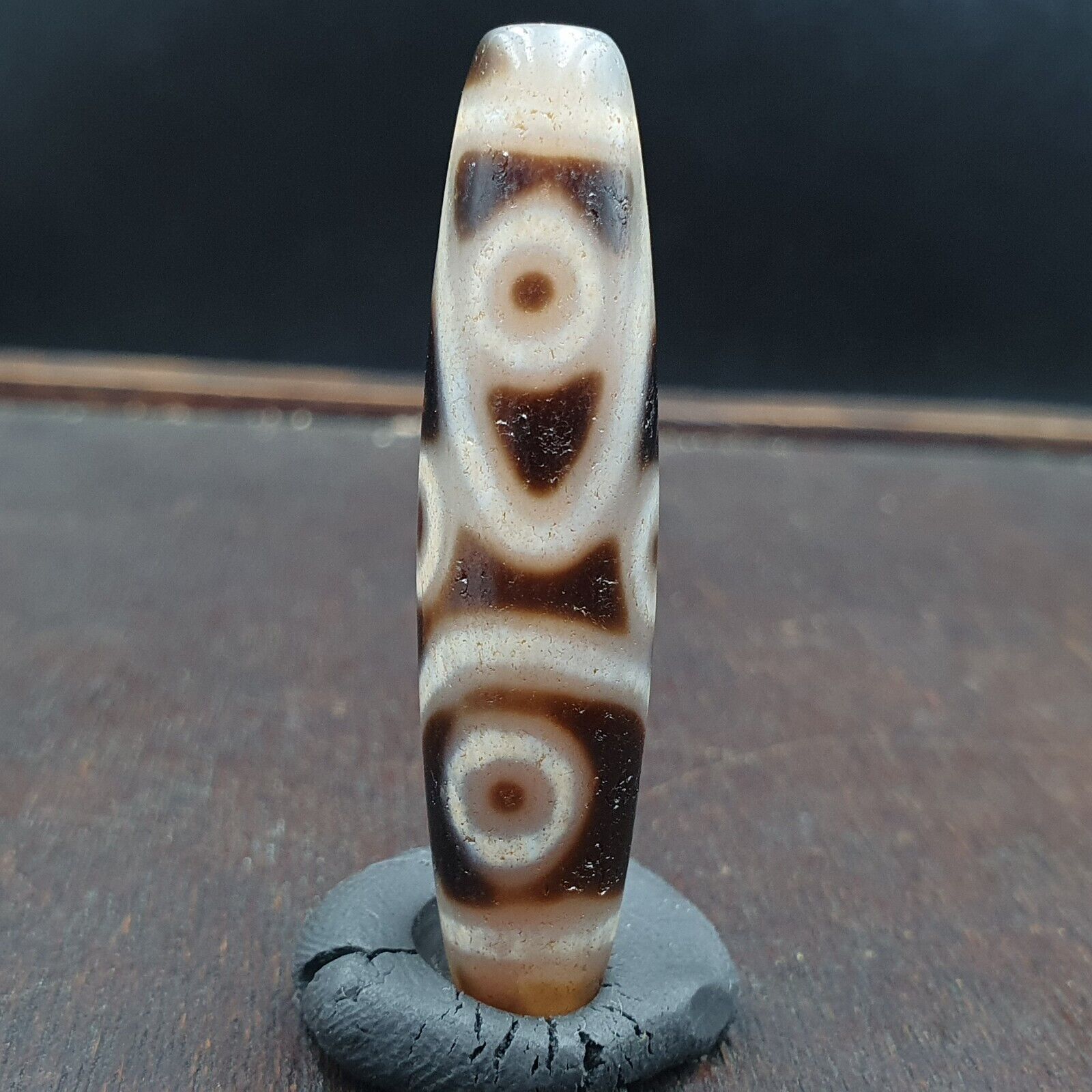 Very Rare 5 eyes Unique Pattern Himalayan Indo Tibetan Agate Dzi Bead Amulet