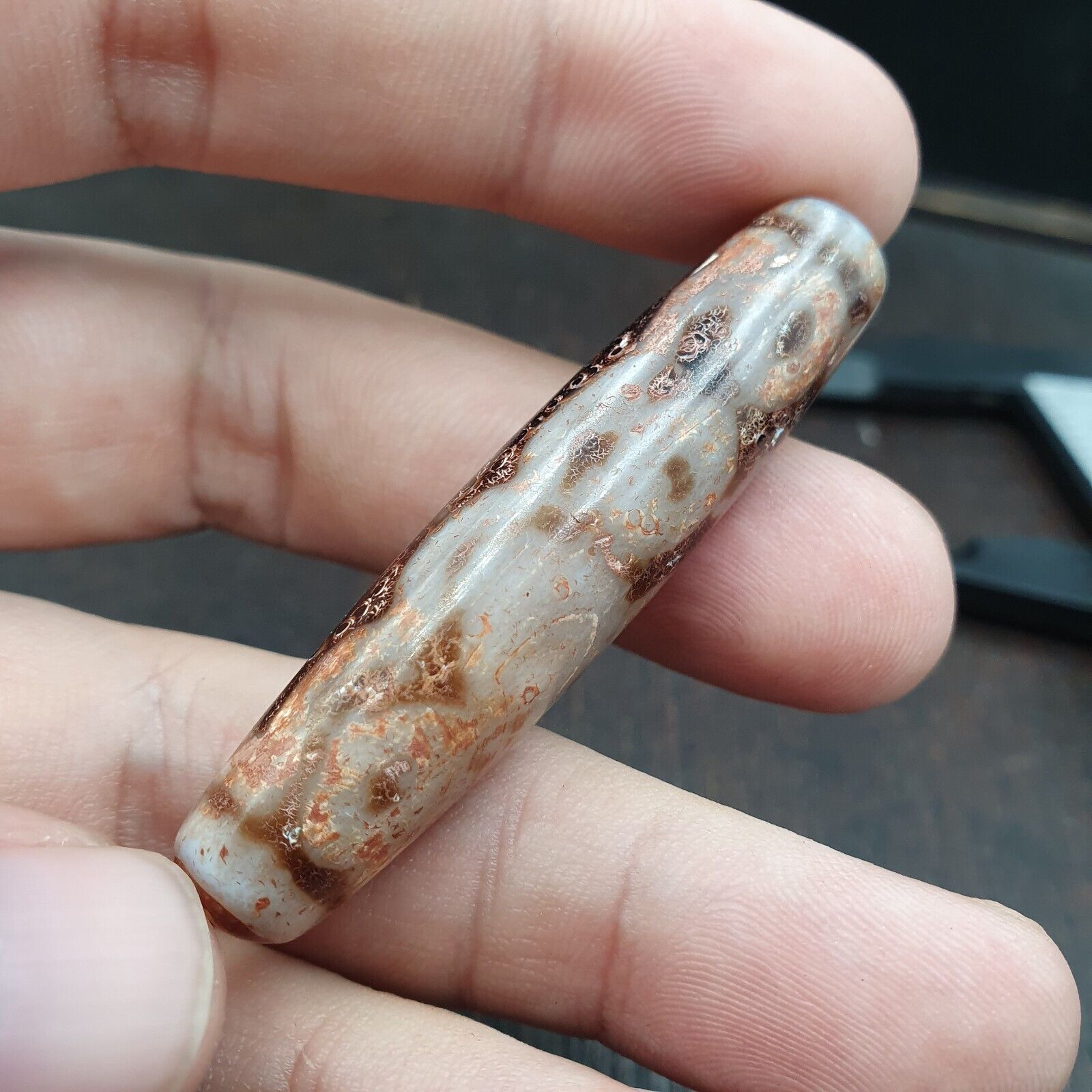 Rusted 7 eyes Powerful Himalayan Indo Tibetan Agate Dzi Bead Amulet