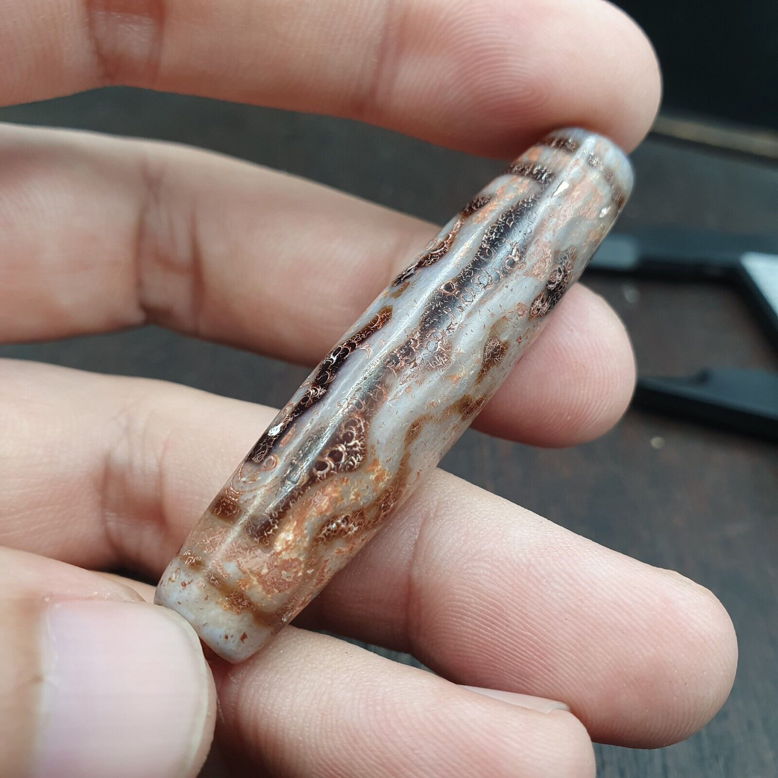 Rusted 7 eyes Powerful Himalayan Indo Tibetan Agate Dzi Bead Amulet