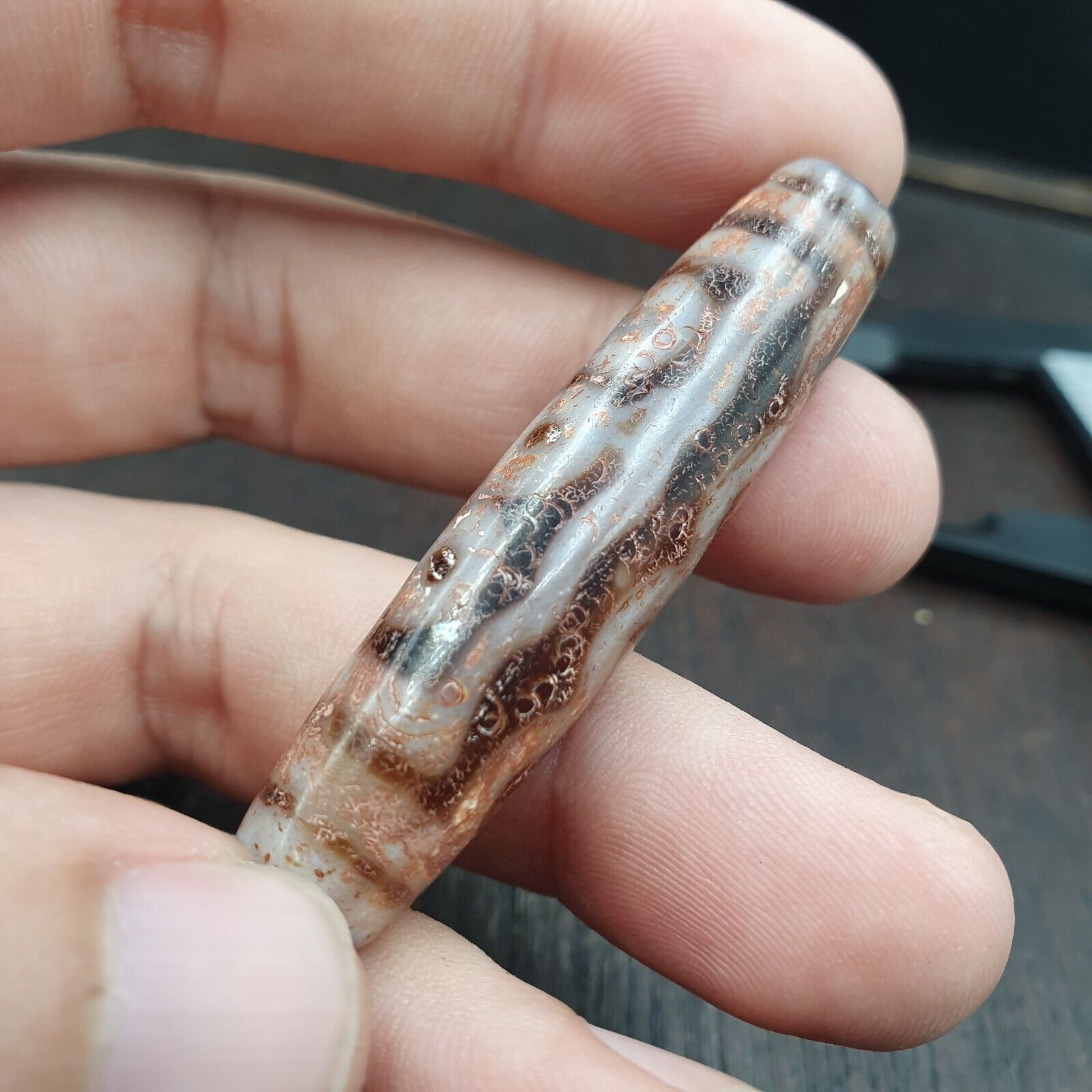 Rusted 7 eyes Powerful Himalayan Indo Tibetan Agate Dzi Bead Amulet