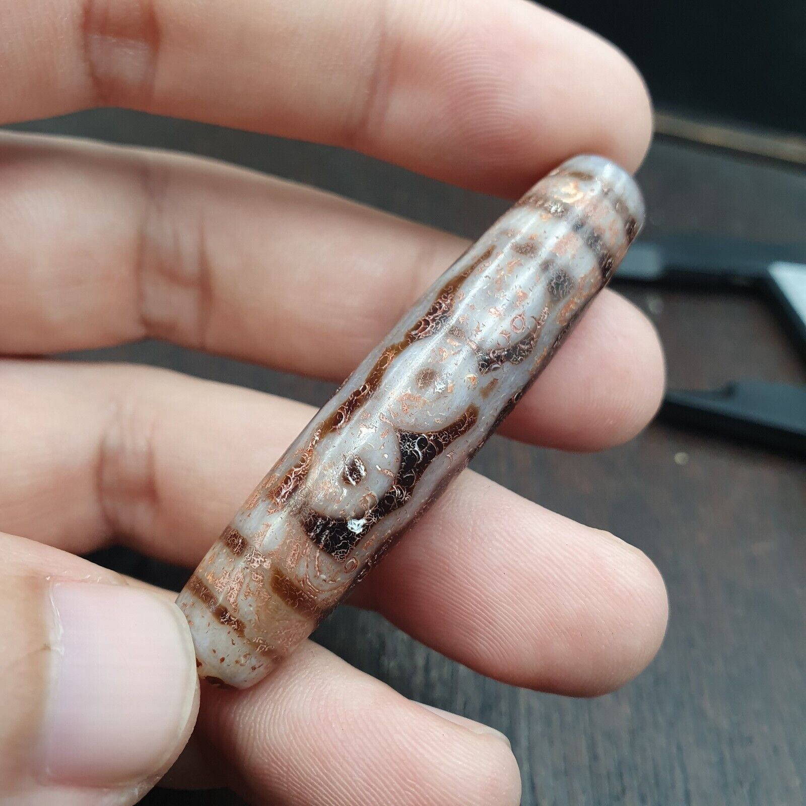 Rusted 7 eyes Powerful Himalayan Indo Tibetan Agate Dzi Bead Amulet