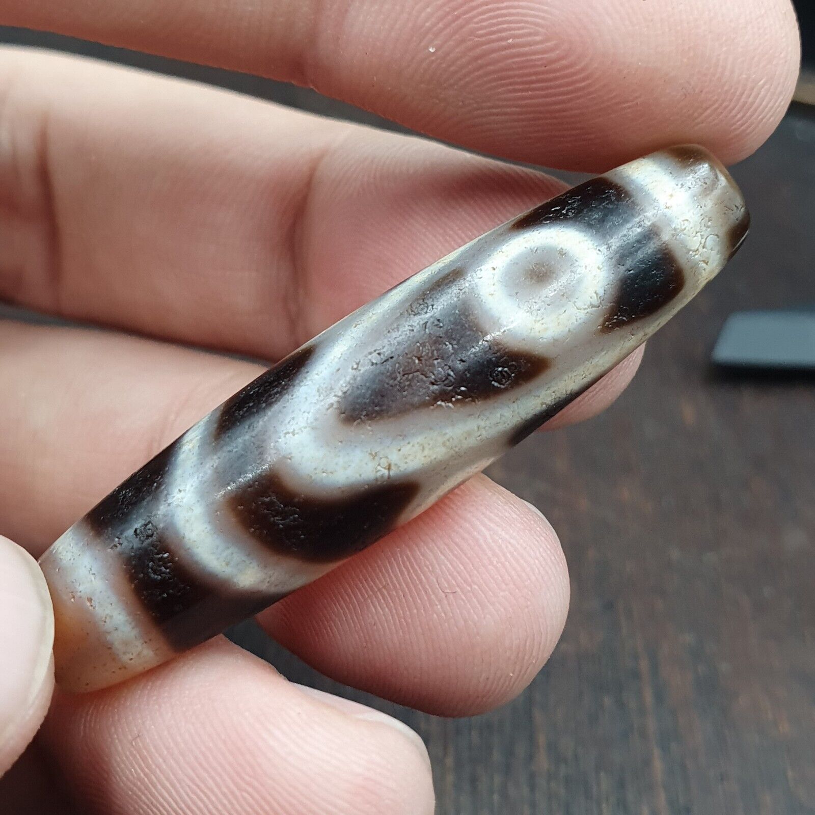 Very Rare 5 eyes Unique Pattern Himalayan Indo Tibetan Agate Dzi Bead Amulet