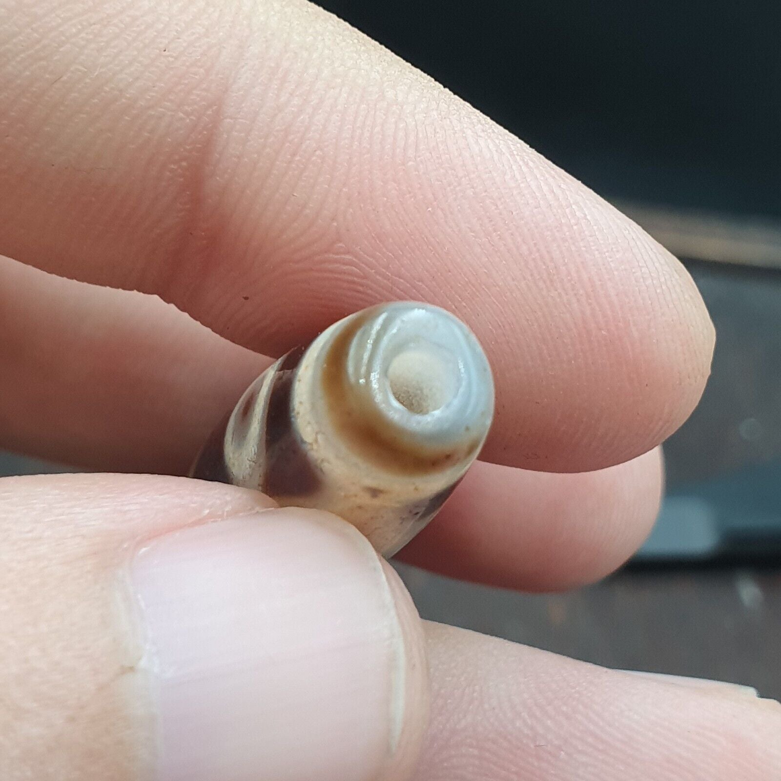 Very Rare 5 eyes Unique Pattern Himalayan Indo Tibetan Agate Dzi Bead Amulet