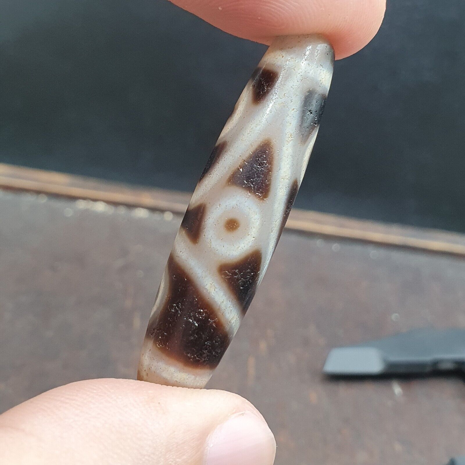 Very Rare 5 eyes Unique Pattern Himalayan Indo Tibetan Agate Dzi Bead Amulet