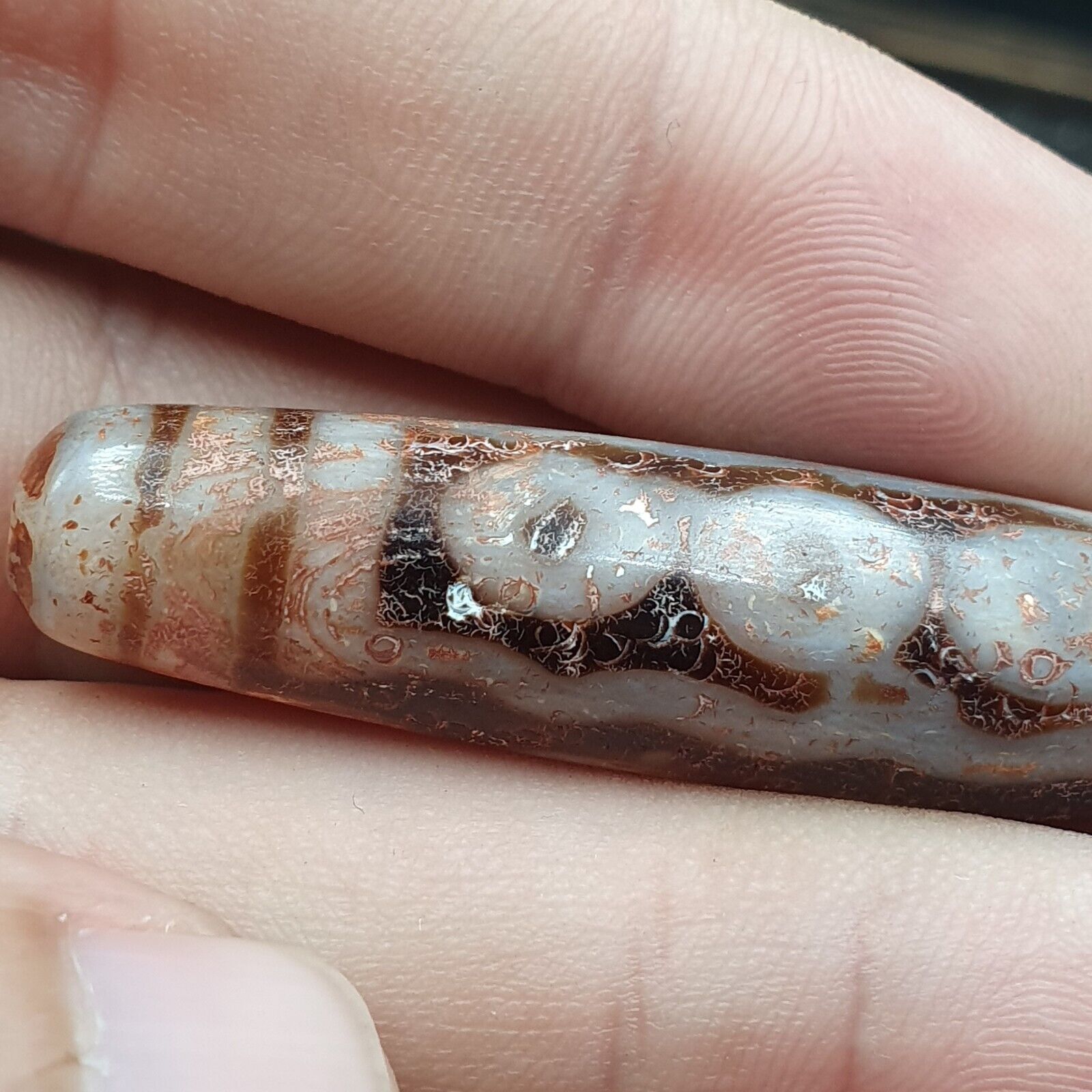 Rusted 7 eyes Powerful Himalayan Indo Tibetan Agate Dzi Bead Amulet
