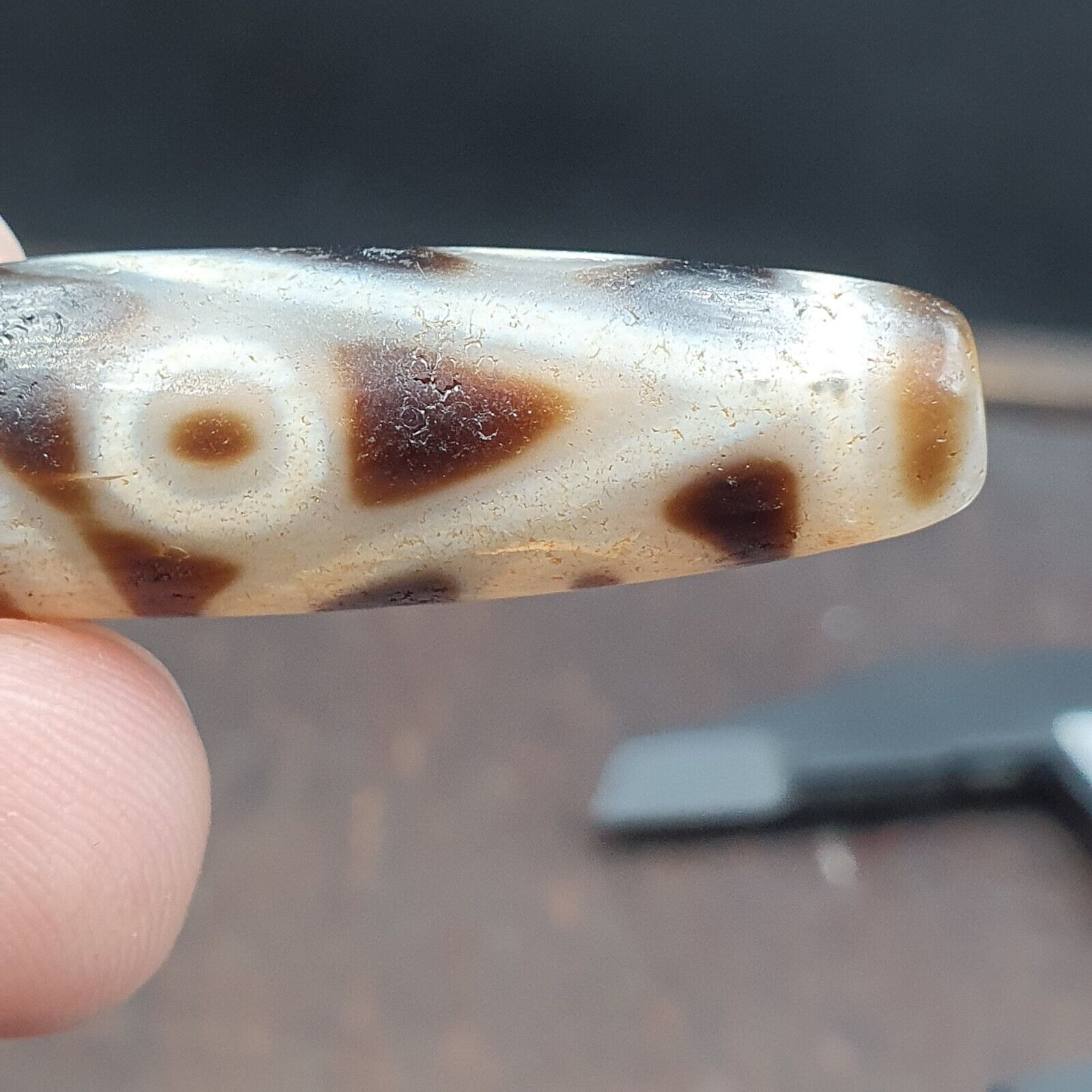 Very Rare 5 eyes Unique Pattern Himalayan Indo Tibetan Agate Dzi Bead Amulet