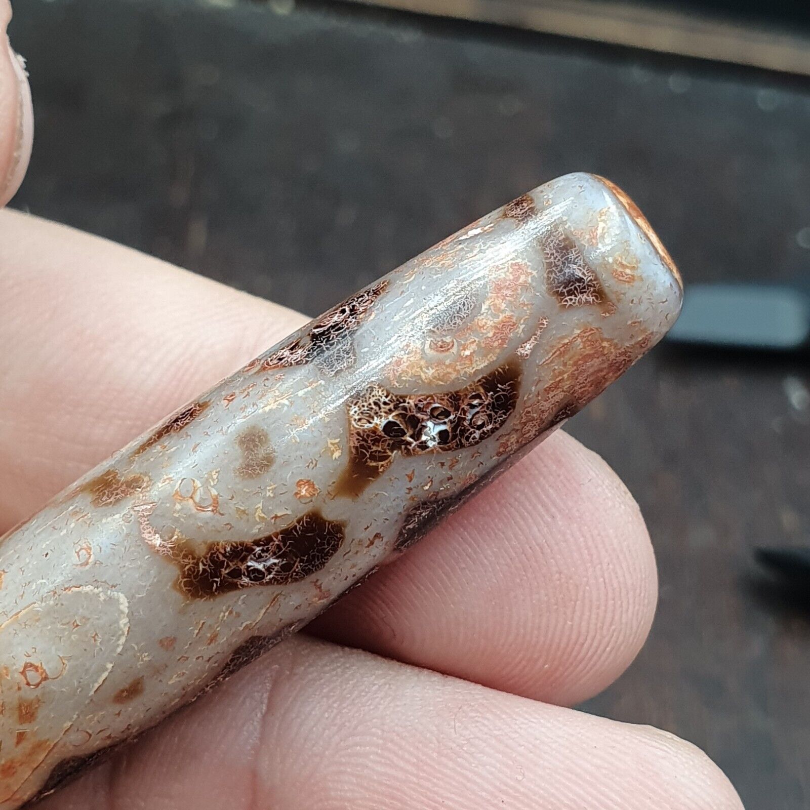 Rusted 7 eyes Powerful Himalayan Indo Tibetan Agate Dzi Bead Amulet