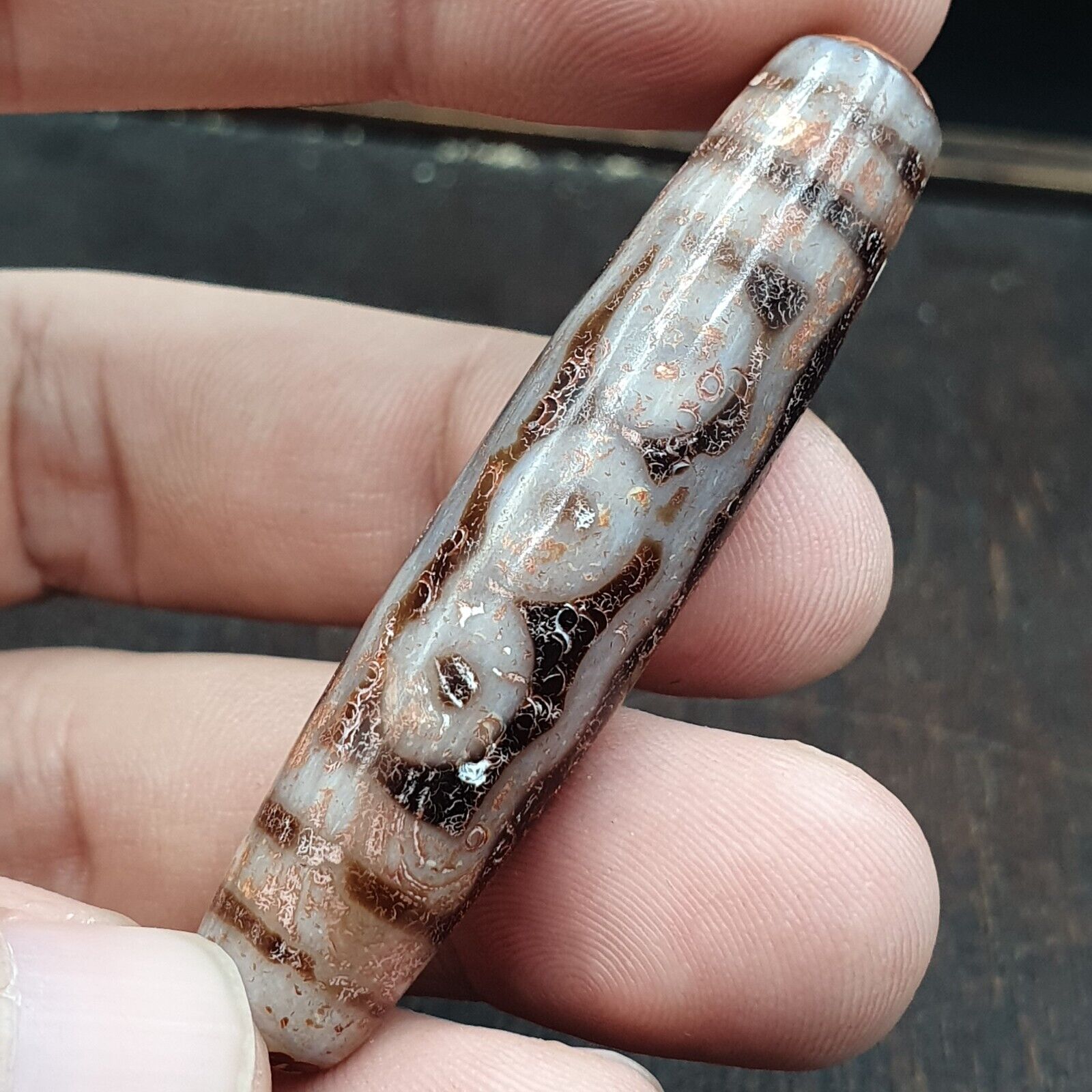 Rusted 7 eyes Powerful Himalayan Indo Tibetan Agate Dzi Bead Amulet