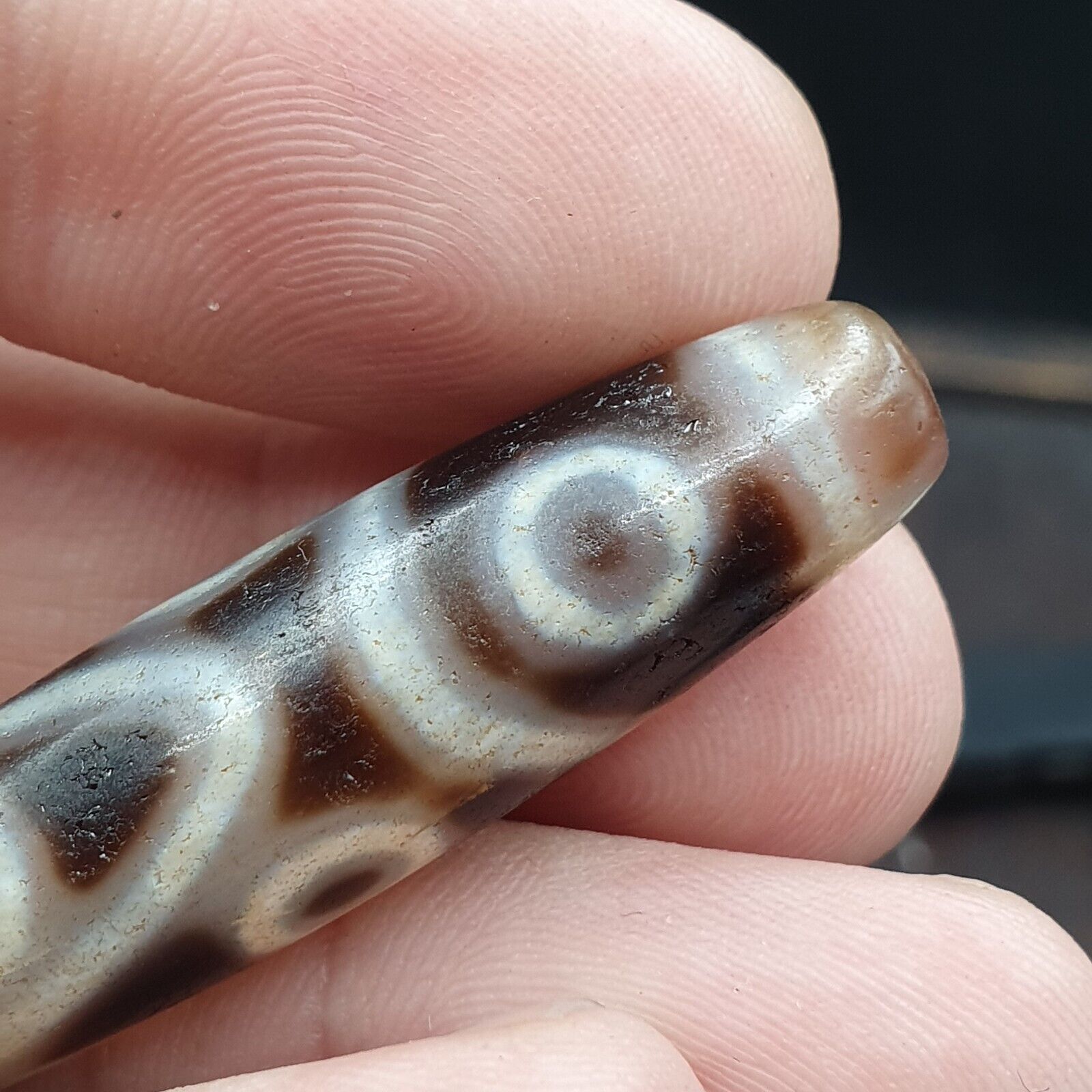 Very Rare 5 eyes Unique Pattern Himalayan Indo Tibetan Agate Dzi Bead Amulet