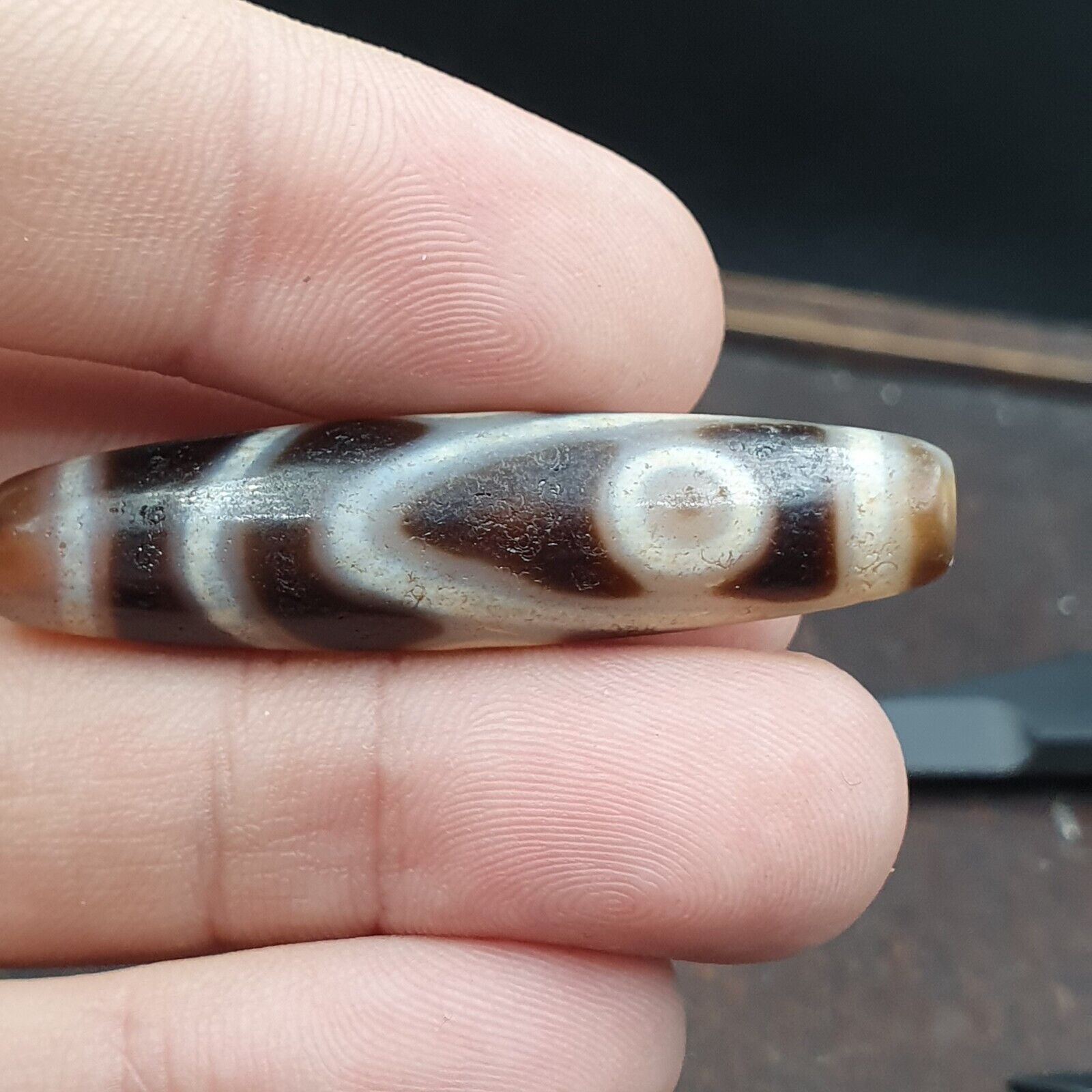 Very Rare 5 eyes Unique Pattern Himalayan Indo Tibetan Agate Dzi Bead Amulet