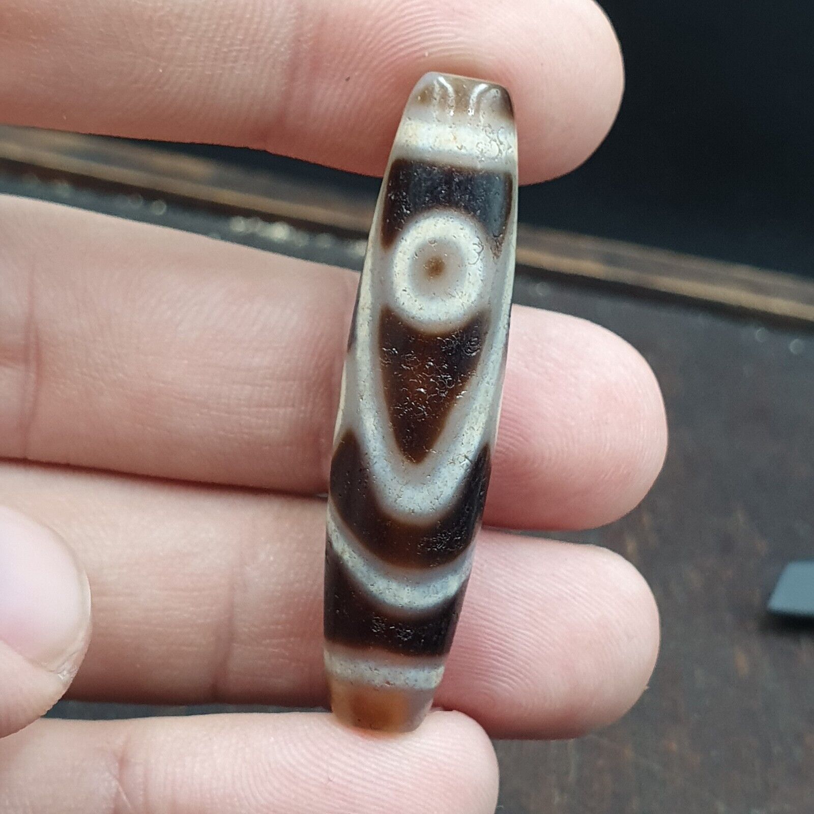 Very Rare 5 eyes Unique Pattern Himalayan Indo Tibetan Agate Dzi Bead Amulet