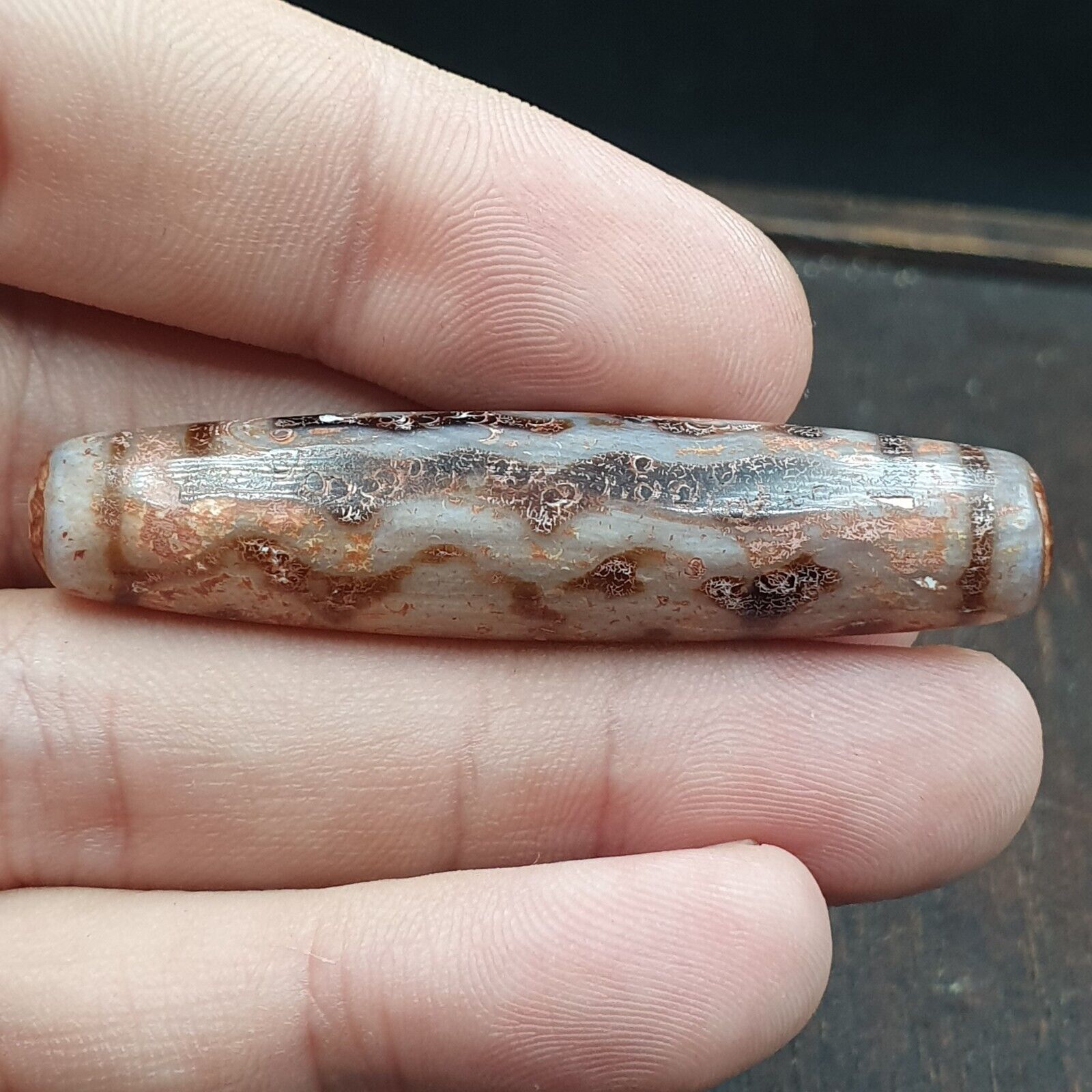 Rusted 7 eyes Powerful Himalayan Indo Tibetan Agate Dzi Bead Amulet