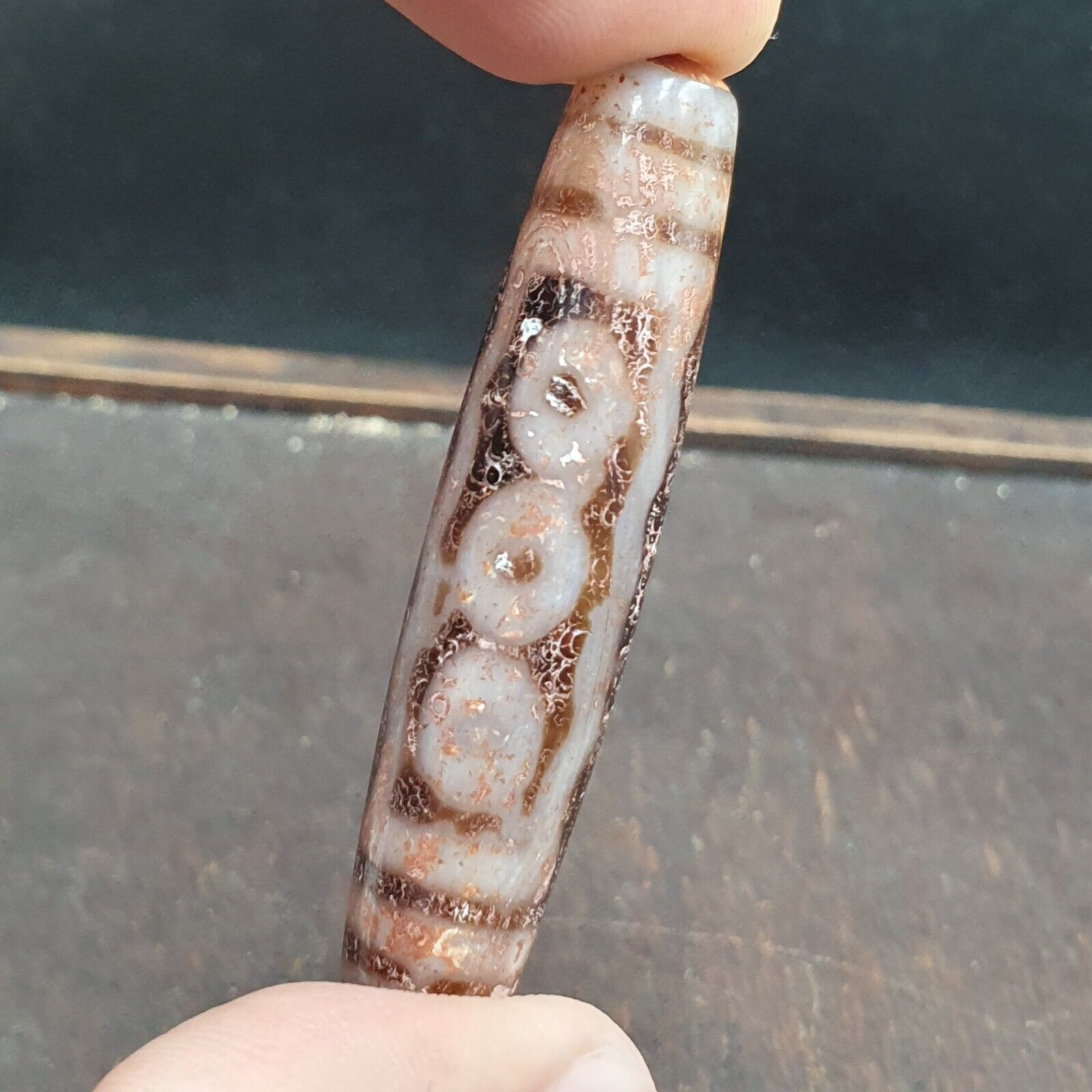 Rusted 7 eyes Powerful Himalayan Indo Tibetan Agate Dzi Bead Amulet