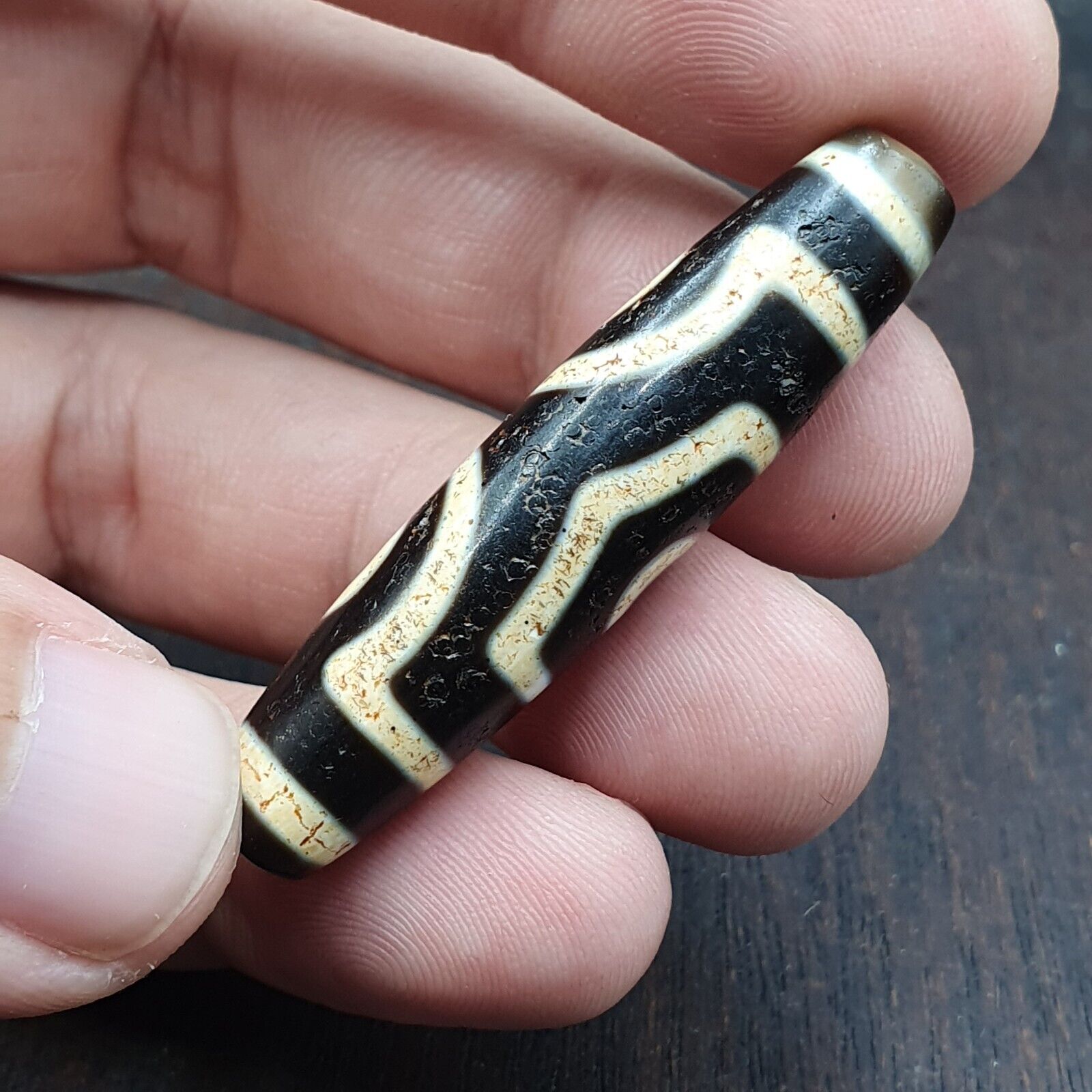 Himalayan Tibetan 3 Eye Dzi Bead Amulet with Nice Soft Patina