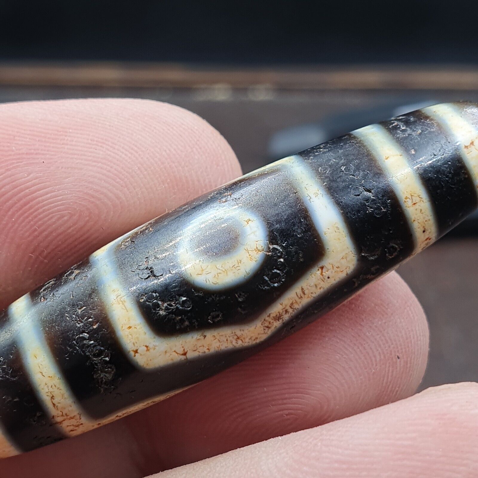 Himalayan Tibetan 3 Eye Dzi Bead Amulet with Nice Soft Patina