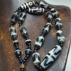 Antique High Quality Tibetan Tigertoth Pattern Agate Dzi Beads Amulet Mala