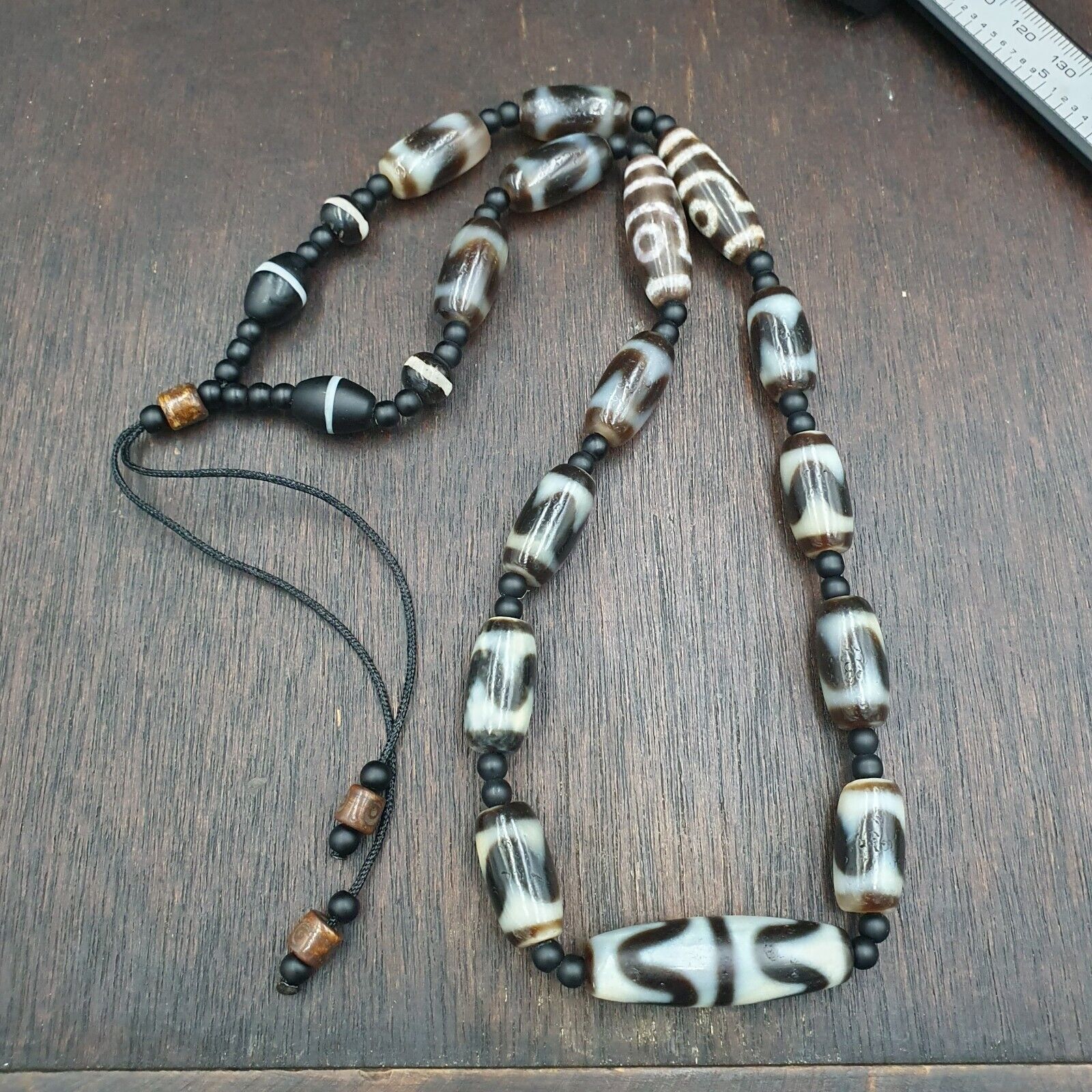 Antique High Quality Tibetan Tigertoth Pattern Agate Dzi Beads Amulet Mala