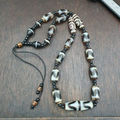 Antique High Quality Tibetan Tigertoth Pattern Agate Dzi Beads Amulet Mala