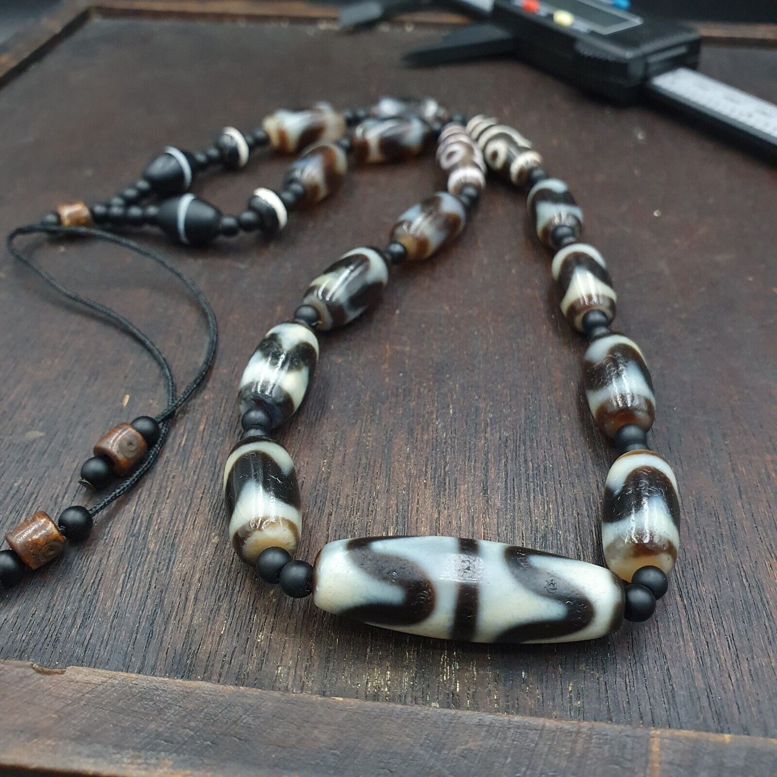 Antique High Quality Tibetan Tigertoth Pattern Agate Dzi Beads Amulet Mala
