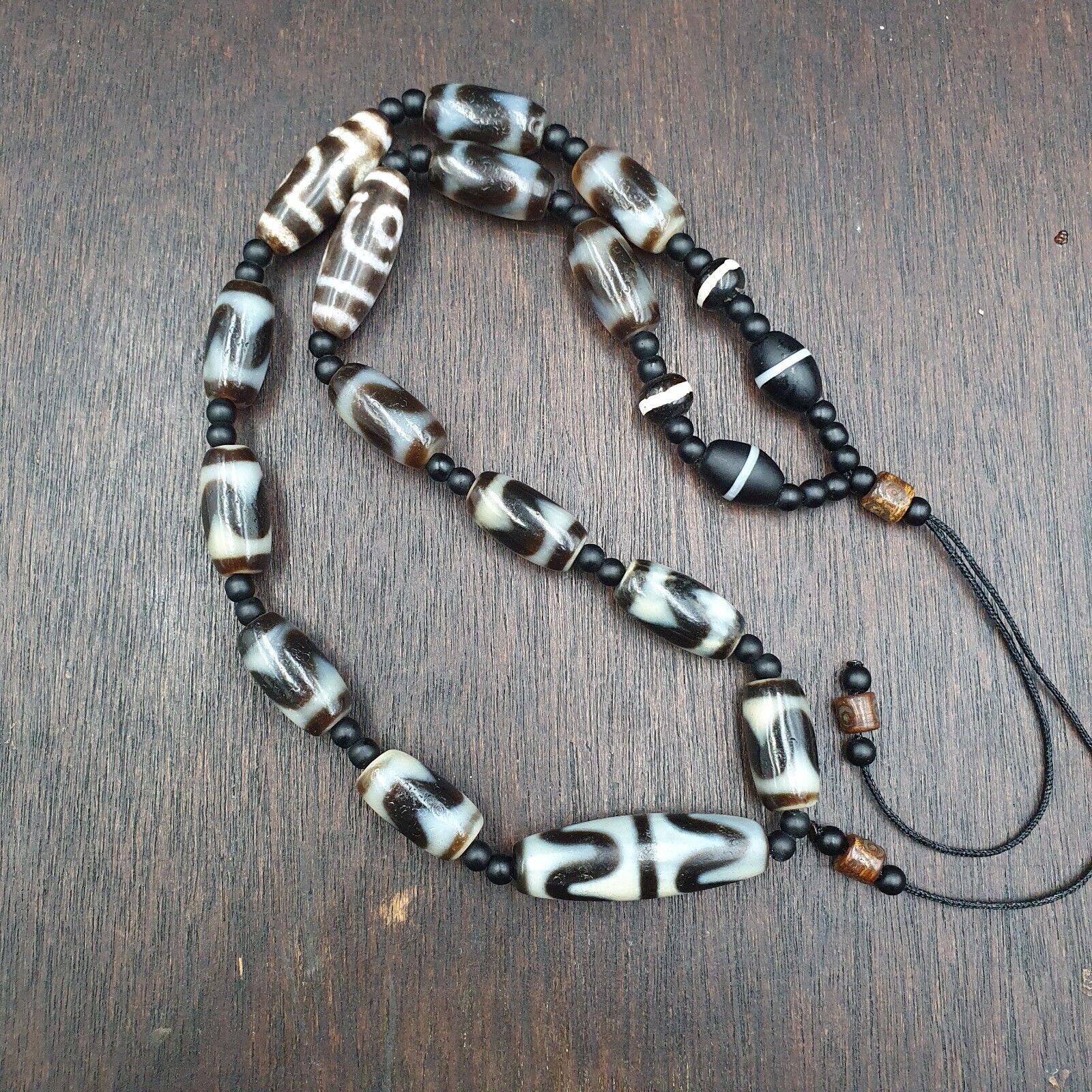 Antique High Quality Tibetan Tigertoth Pattern Agate Dzi Beads Amulet Mala