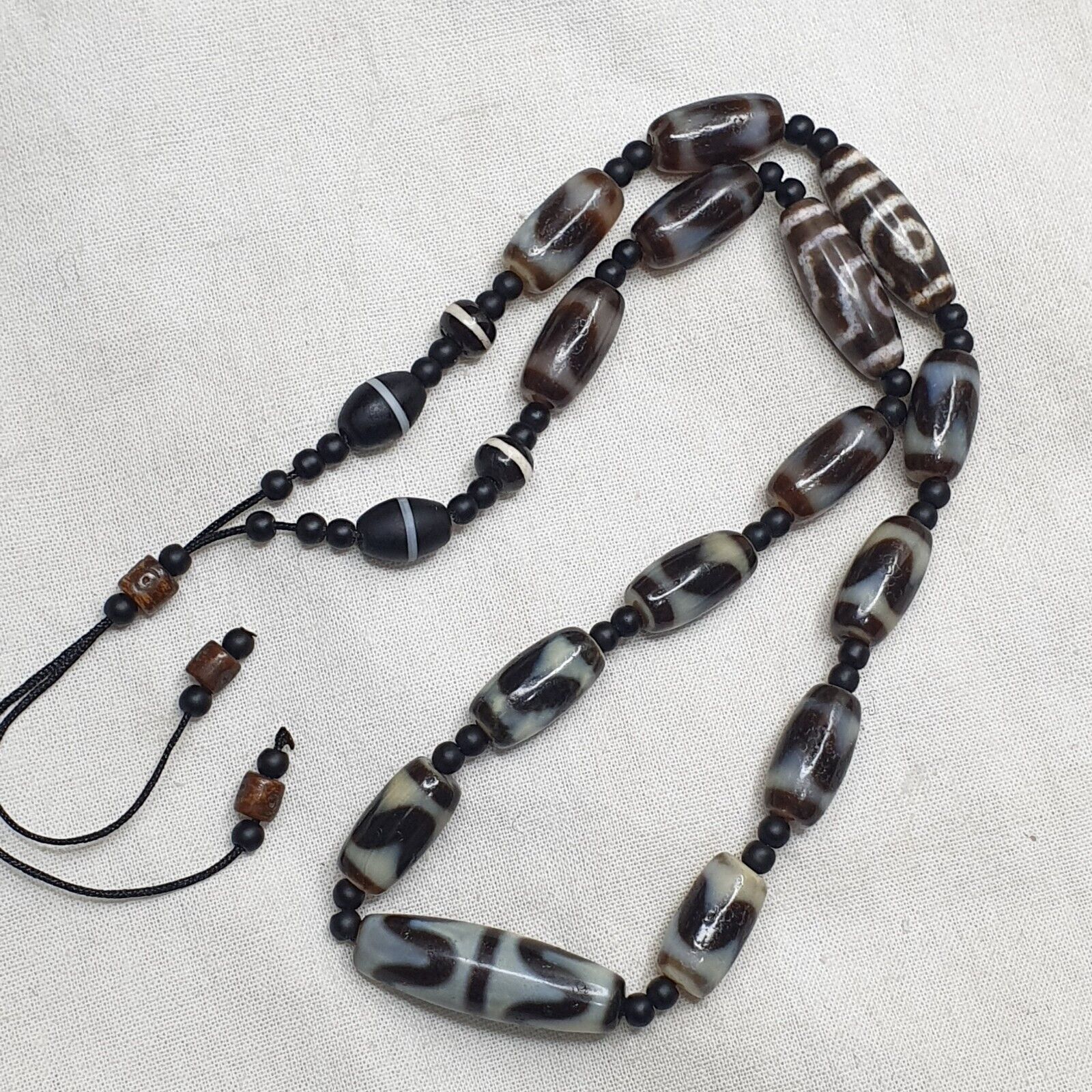 Antique High Quality Tibetan Tigertoth Pattern Agate Dzi Beads Amulet Mala