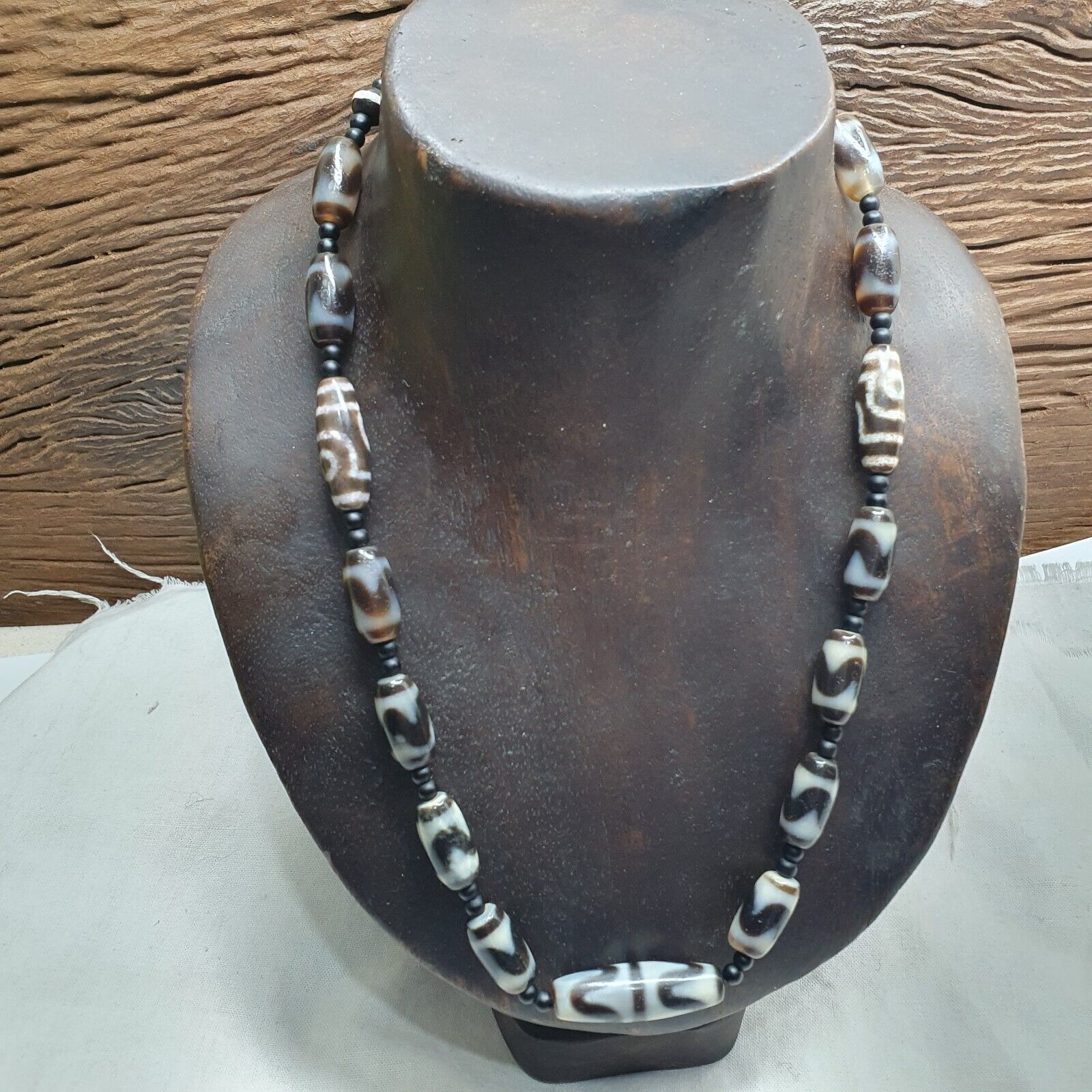 Antique High Quality Tibetan Tigertoth Pattern Agate Dzi Beads Amulet Mala