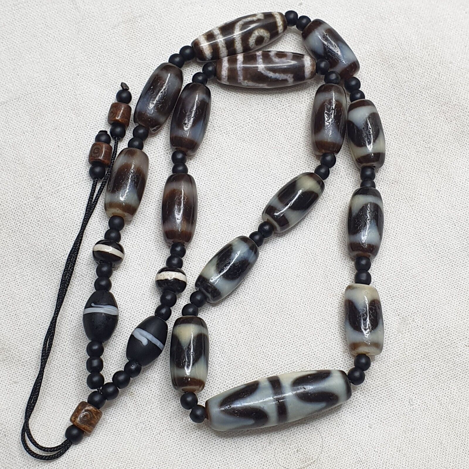 Antique High Quality Tibetan Tigertoth Pattern Agate Dzi Beads Amulet Mala
