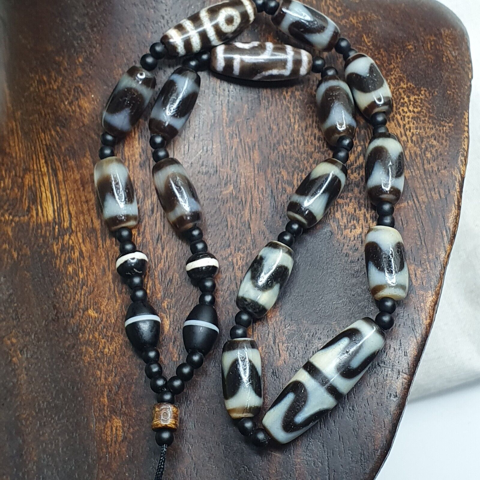 Antique High Quality Tibetan Tigertoth Pattern Agate Dzi Beads Amulet Mala