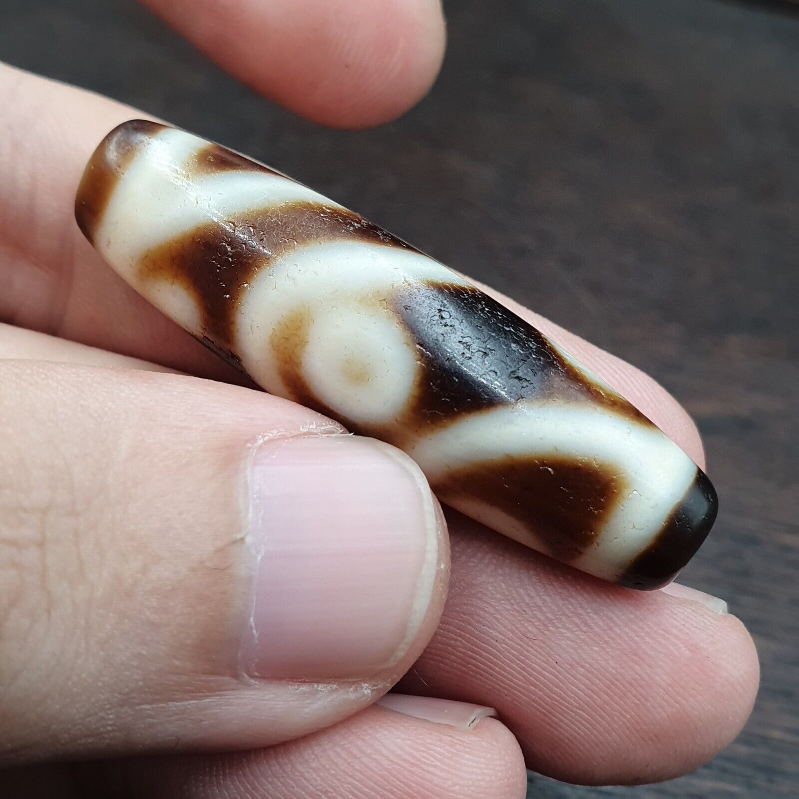 Vintage Himalayan Tibetan Agate Dzi Bead Amulet Smooth Skin Bead C14