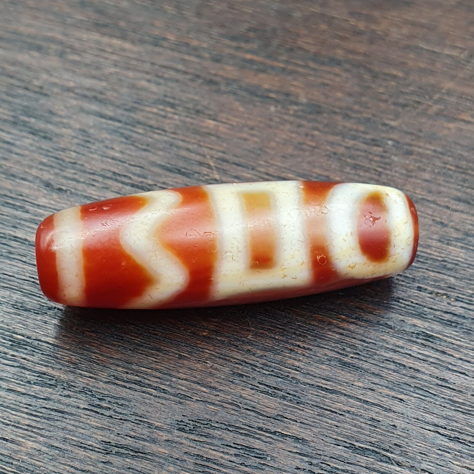 Himalayan Tibetan Carnelian Unique 2 Eyes Red Agate Dzi Amulet Bead C16