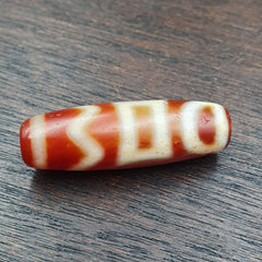 Himalayan Tibetan Carnelian Unique 2 Eyes Red Agate Dzi Amulet Bead C16