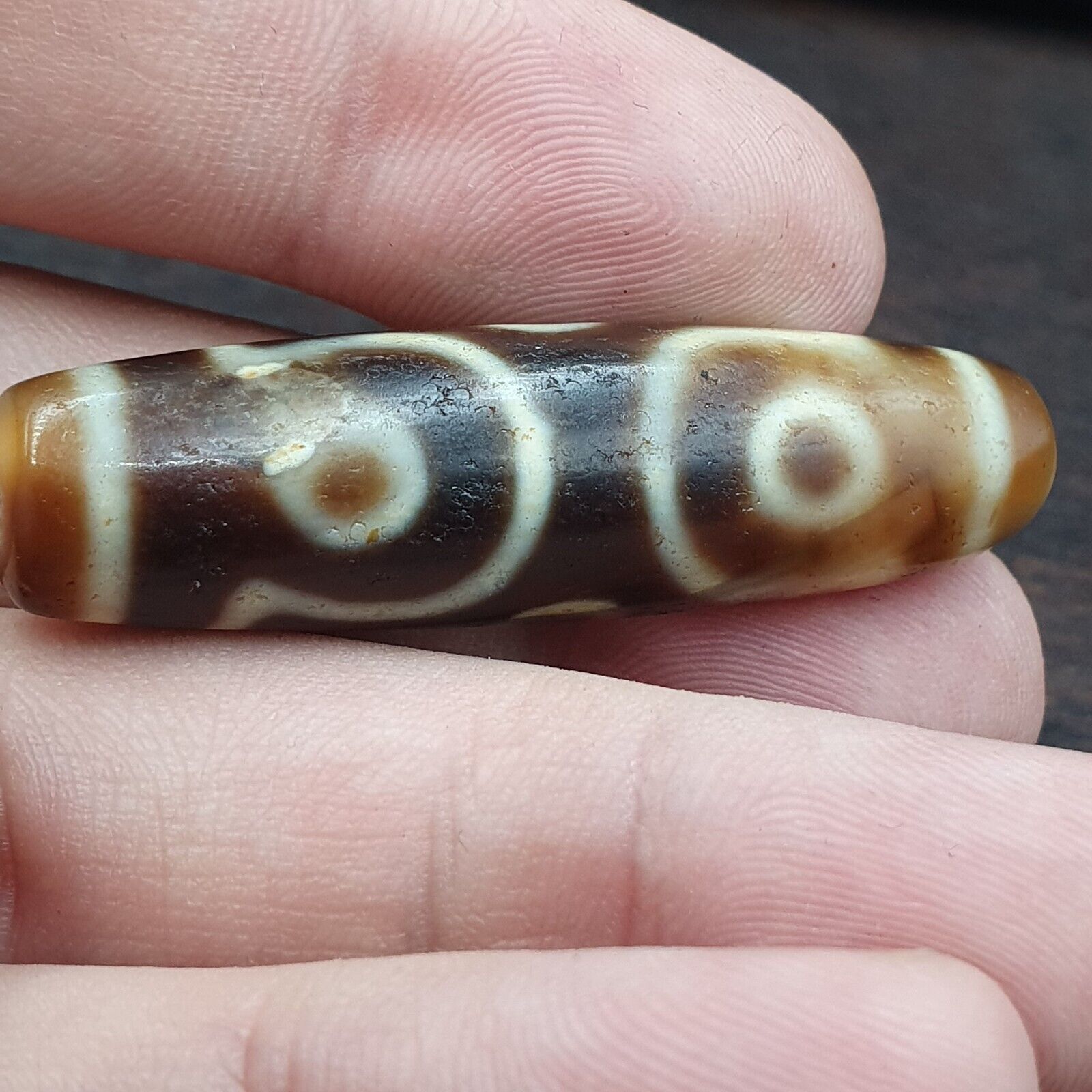Himalayan Tibetan Nepalese 6 Eyes Agate Dzi Amulet Buddhist Spiritual Bead C15