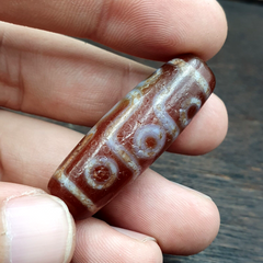 Himalayan Tibetan Carnelian 9 Falling Eyes Red Agate Dzi Amulet Bead C17