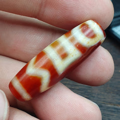 Himalayan Tibetan Carnelian Unique 2 Eyes Red Agate Dzi Amulet Bead C16
