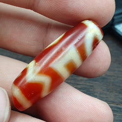 Himalayan Tibetan Carnelian Unique 2 Eyes Red Agate Dzi Amulet Bead C16