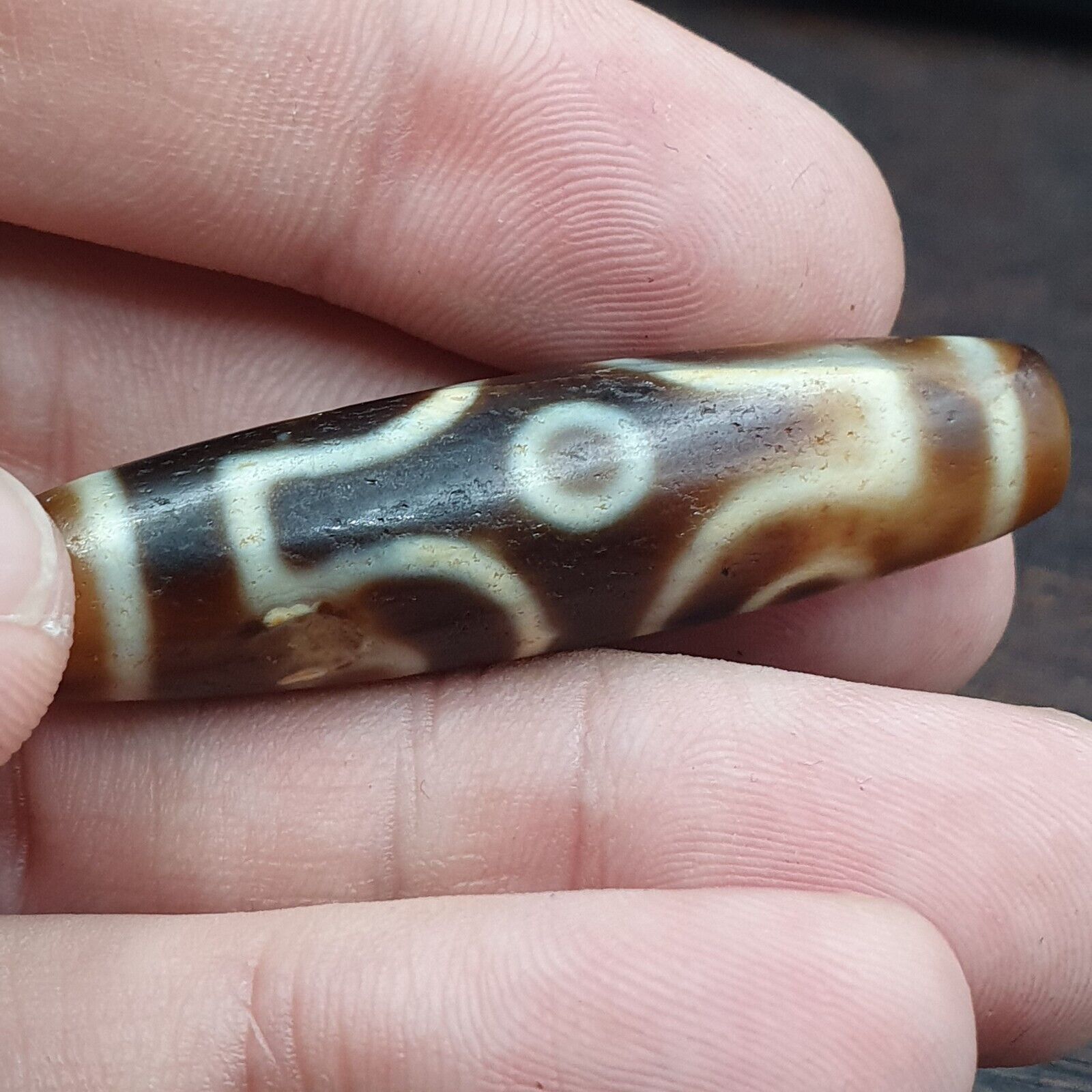Himalayan Tibetan Nepalese 6 Eyes Agate Dzi Amulet Buddhist Spiritual Bead C15