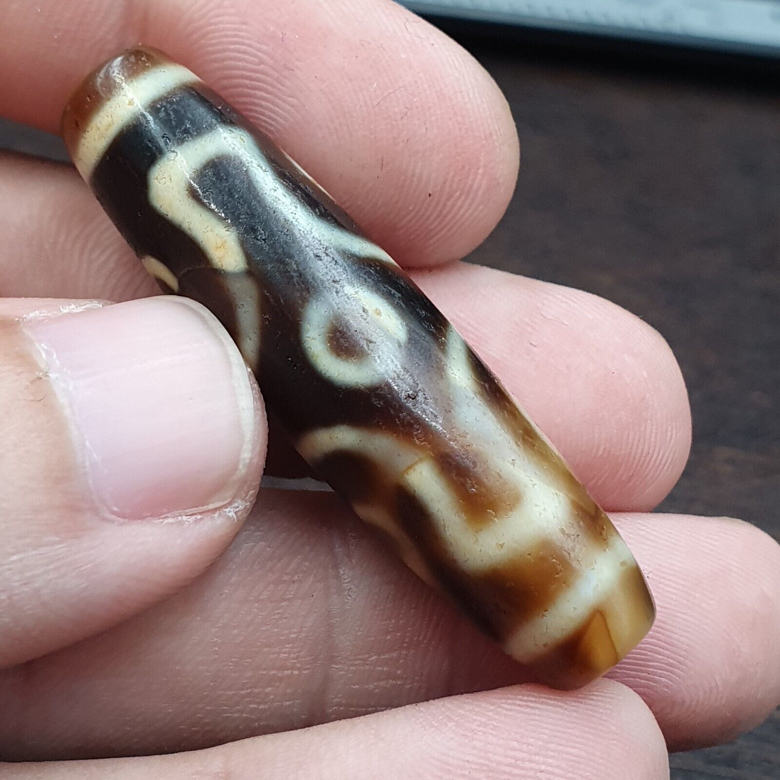 Himalayan Tibetan Nepalese 6 Eyes Agate Dzi Amulet Buddhist Spiritual Bead C15
