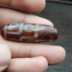 Himalayan Tibetan Carnelian 9 Falling Eyes Red Agate Dzi Amulet Bead C17