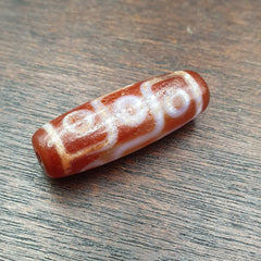 Himalayan Tibetan Carnelian 9 Falling Eyes Red Agate Dzi Amulet Bead C17