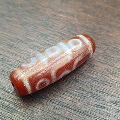 Himalayan Tibetan Carnelian 9 Falling Eyes Red Agate Dzi Amulet Bead C17