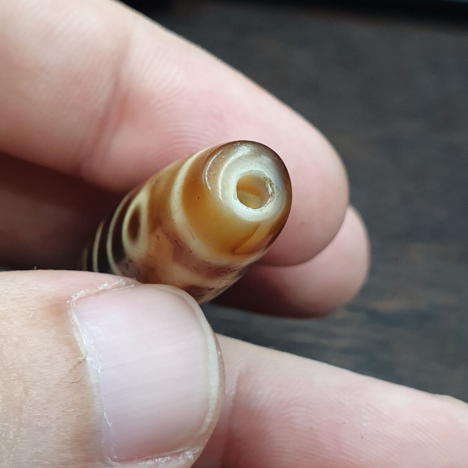 Himalayan Tibetan Nepalese 6 Eyes Agate Dzi Amulet Buddhist Spiritual Bead C15