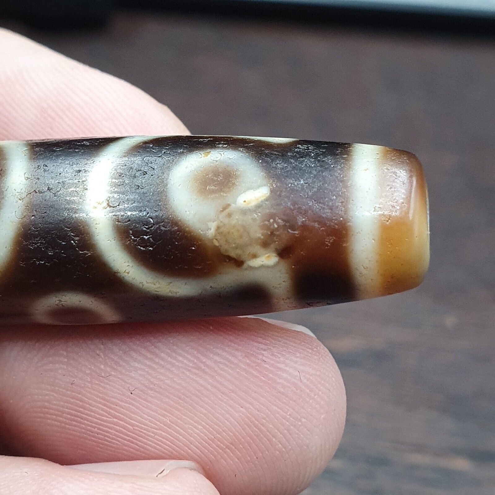 Himalayan Tibetan Nepalese 6 Eyes Agate Dzi Amulet Buddhist Spiritual Bead C15