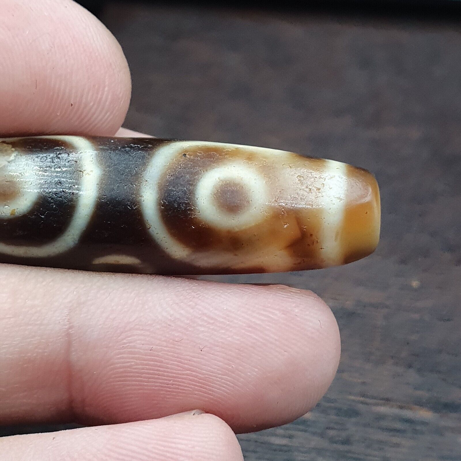 Himalayan Tibetan Nepalese 6 Eyes Agate Dzi Amulet Buddhist Spiritual Bead C15