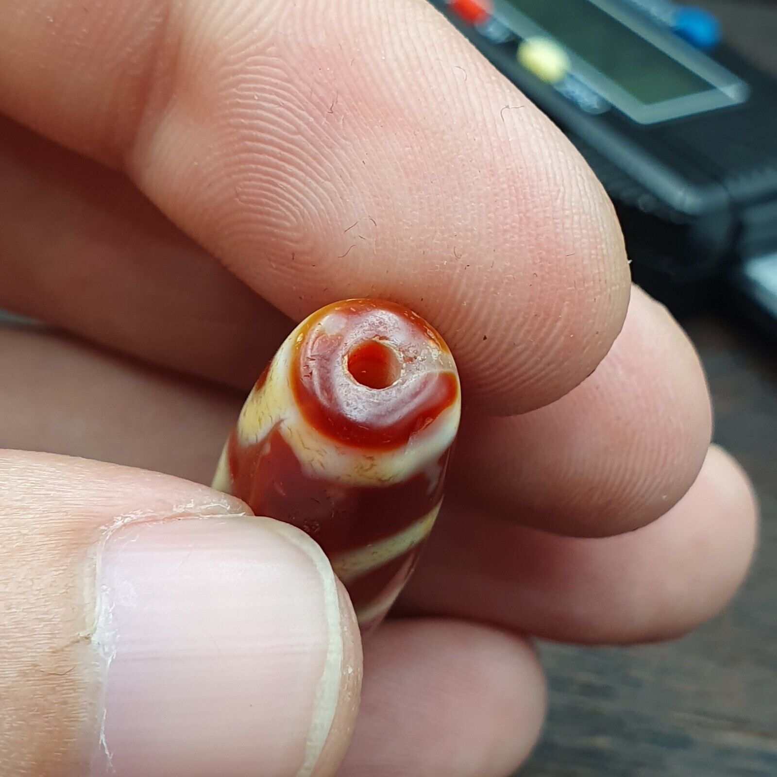 Himalayan Tibetan Carnelian Unique 2 Eyes Red Agate Dzi Amulet Bead C16